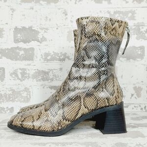 NEW Open Edit Giah Tan Black Snakeskin Block Heel Ankle Bootie A952